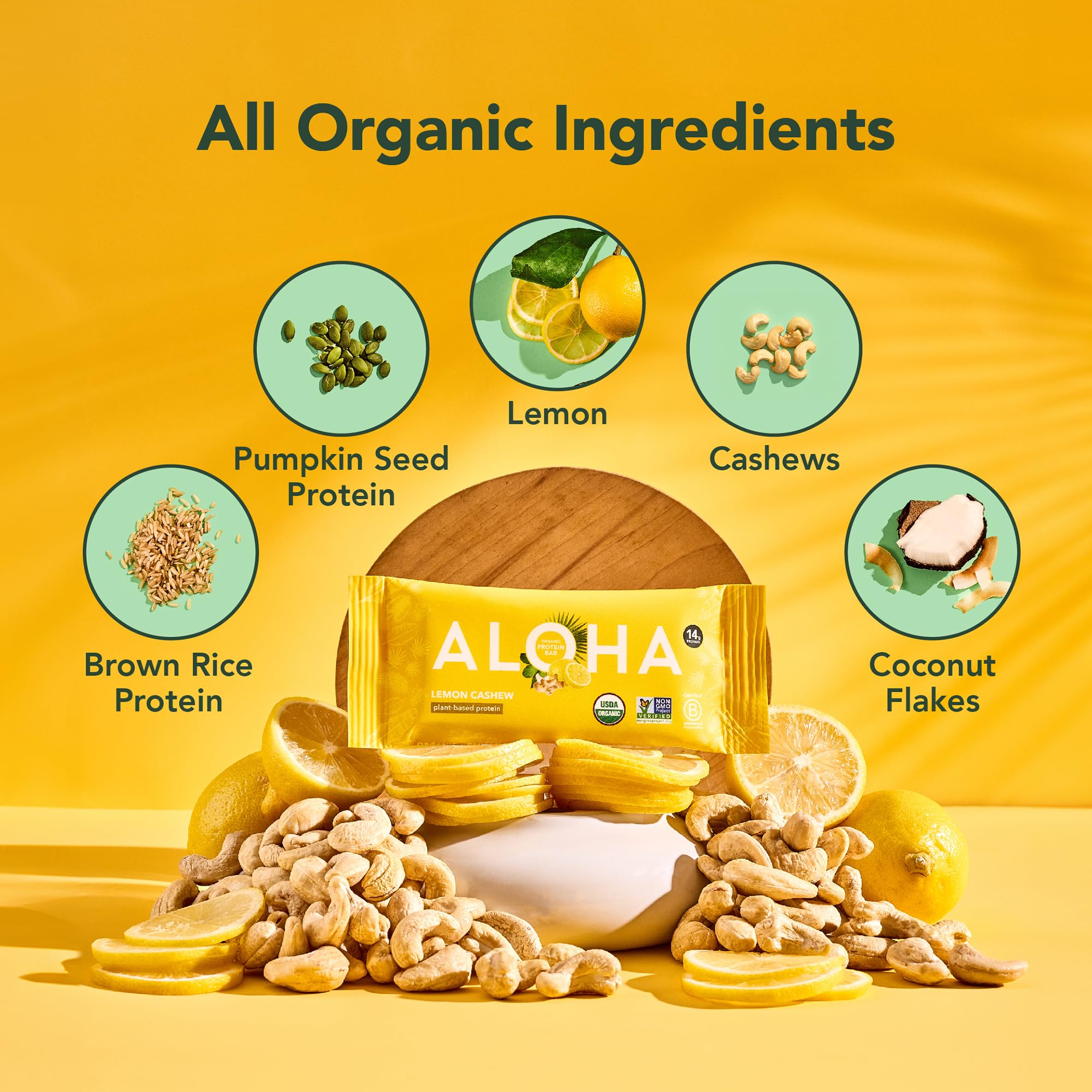 Amazon.com: ALOHA Organic Plant Based Protein Bars - Lemon Cashew